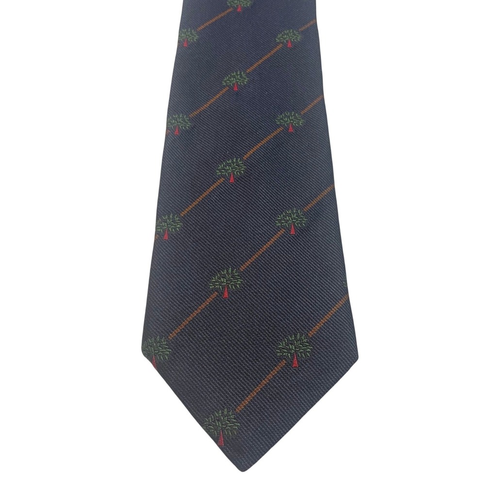 Mulberry Vintage Silk Necktie Navy Blue Tree Stripe Made in England Arbor Tie